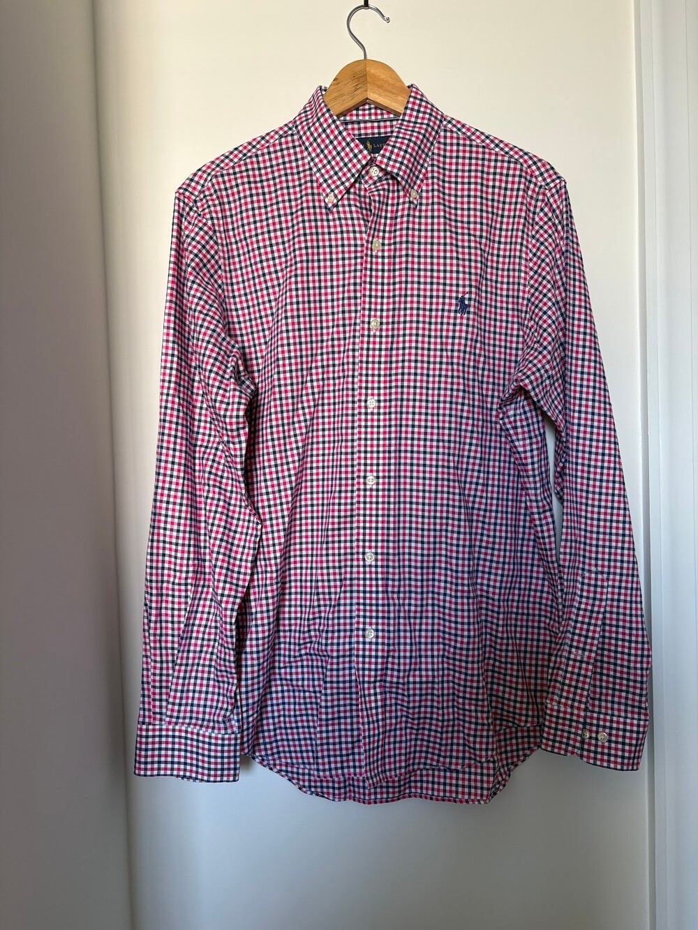 Ralph Lauren Gingham Check Button Down Shirt Red Navy White Men's M